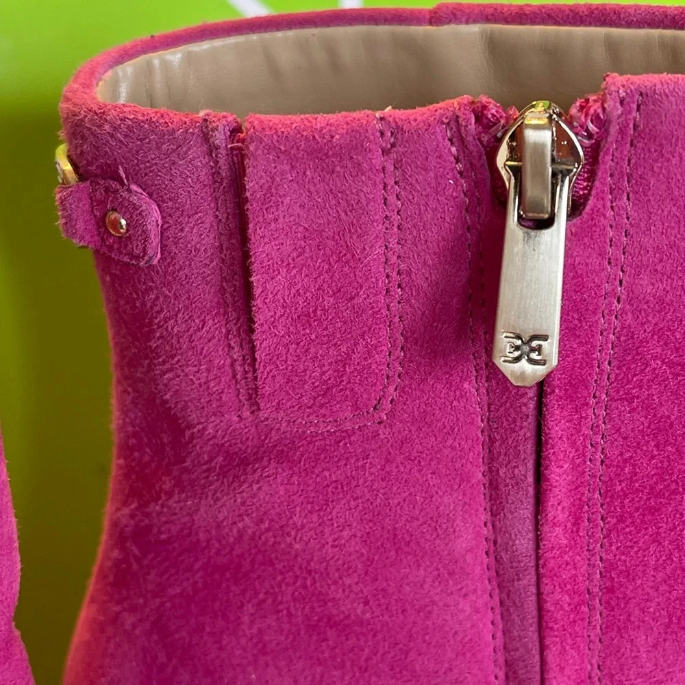 NIB SAM EDELMAN IRIE SQUARE TOE BRIGHT DAHLIA SUEDE ANKLE BOOTIE WOMENS 8.5 WIDE - Picture 11 of 15